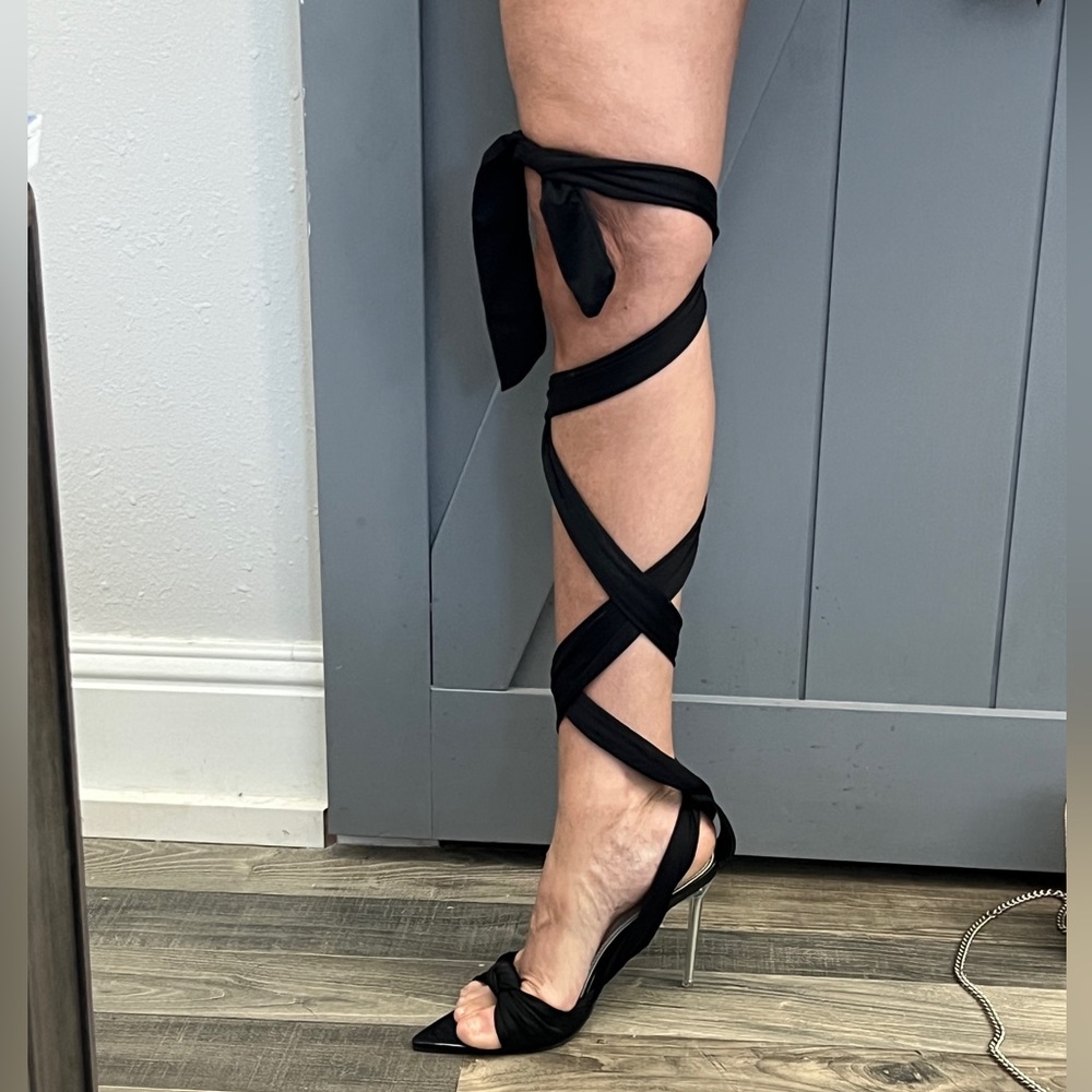 Brand new never worn black tie up lace up heels stiletto